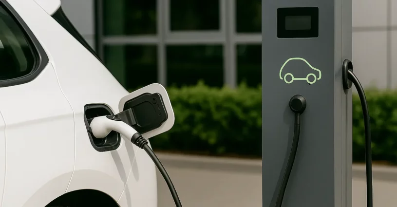 Colonnina di ricarica per auto elettriche installata in esterno, simbolo di impianti elettrici moderni e sostenibili