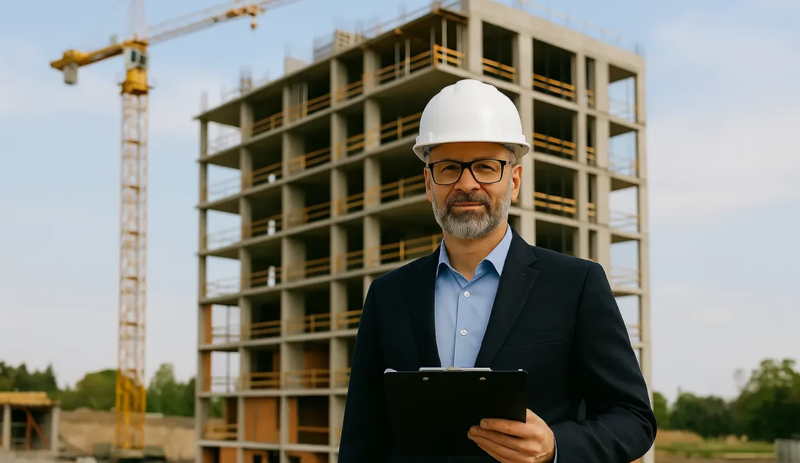 Project manager in cantiere che coordina interventi edili chiavi in mano